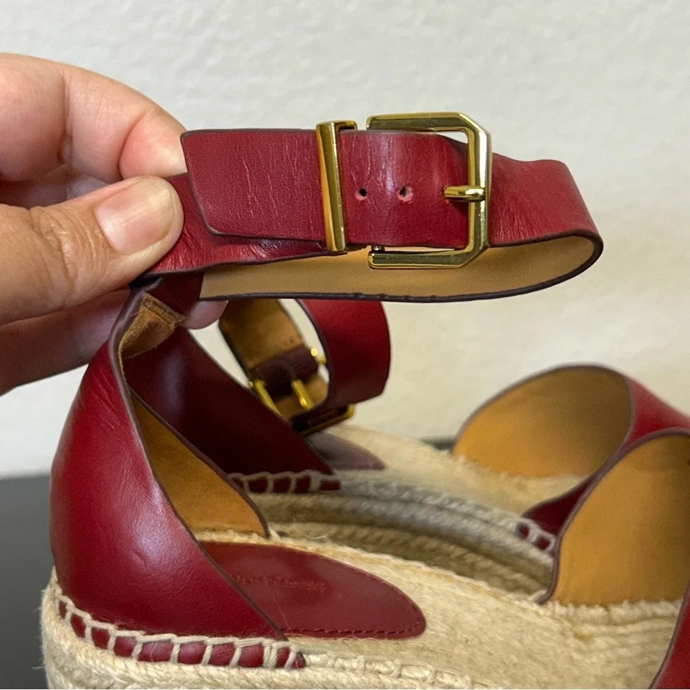 & Other Stories Red Leather Platform Espadrille Wedge Sandals - Size 38‎ / US 8